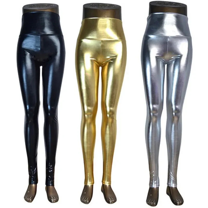 

High Waist Shiny Wet Liquid Look PU Faux Leather Metallic Stretchy Leggings Sexy Dance Pants Disco Leggins 5 Sizes