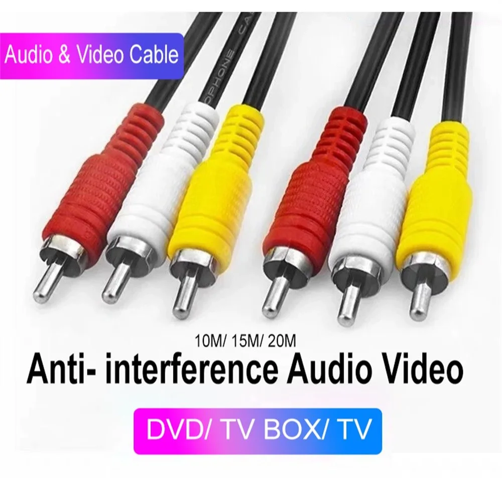 

10M 15m 20M 3 RCA to 3 RCA Composite Audio Video AV Cable Cord Male to Male Plug Connect TV DVD Cameras