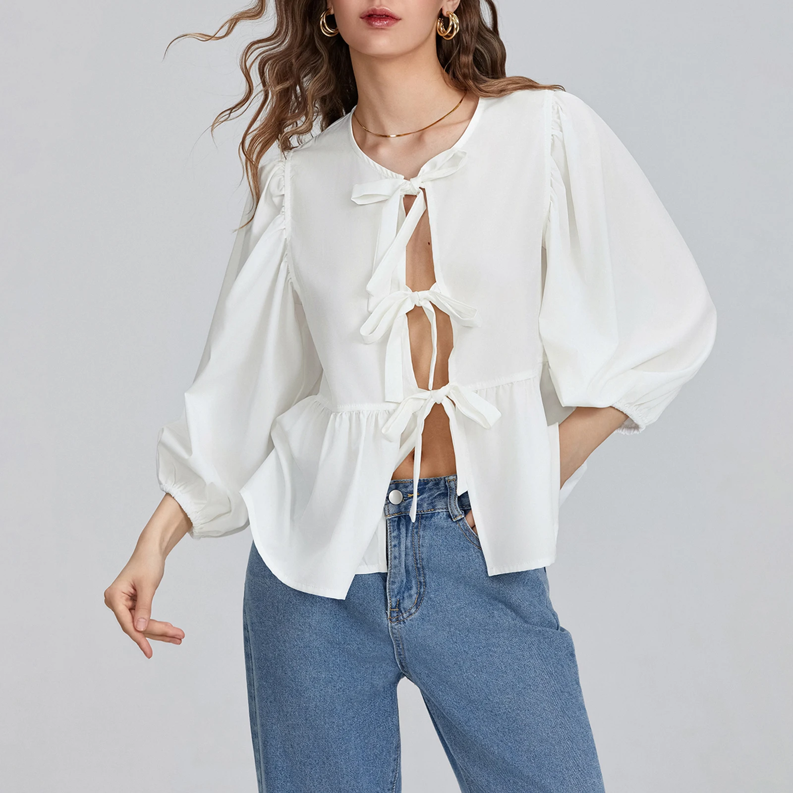 Женские базовые Топы с завязкой спереди повседневная однотонная Свободная