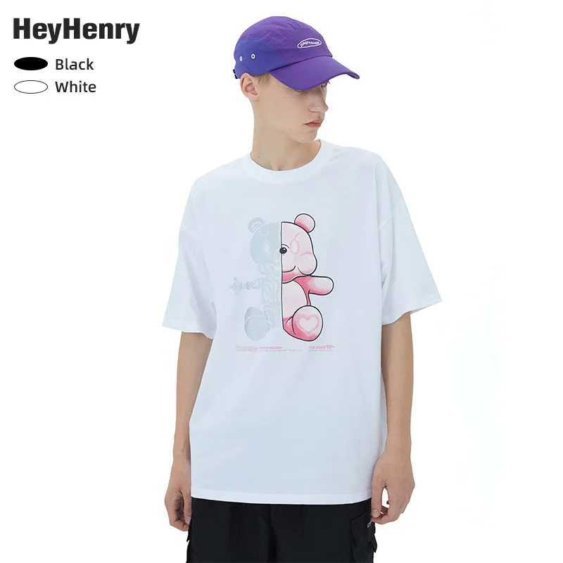 

Trend Ins Bear Reflective T-shirt for Men and Women Lovers Short Sleeve Summer New Hip-hop Bottoming Shirt
