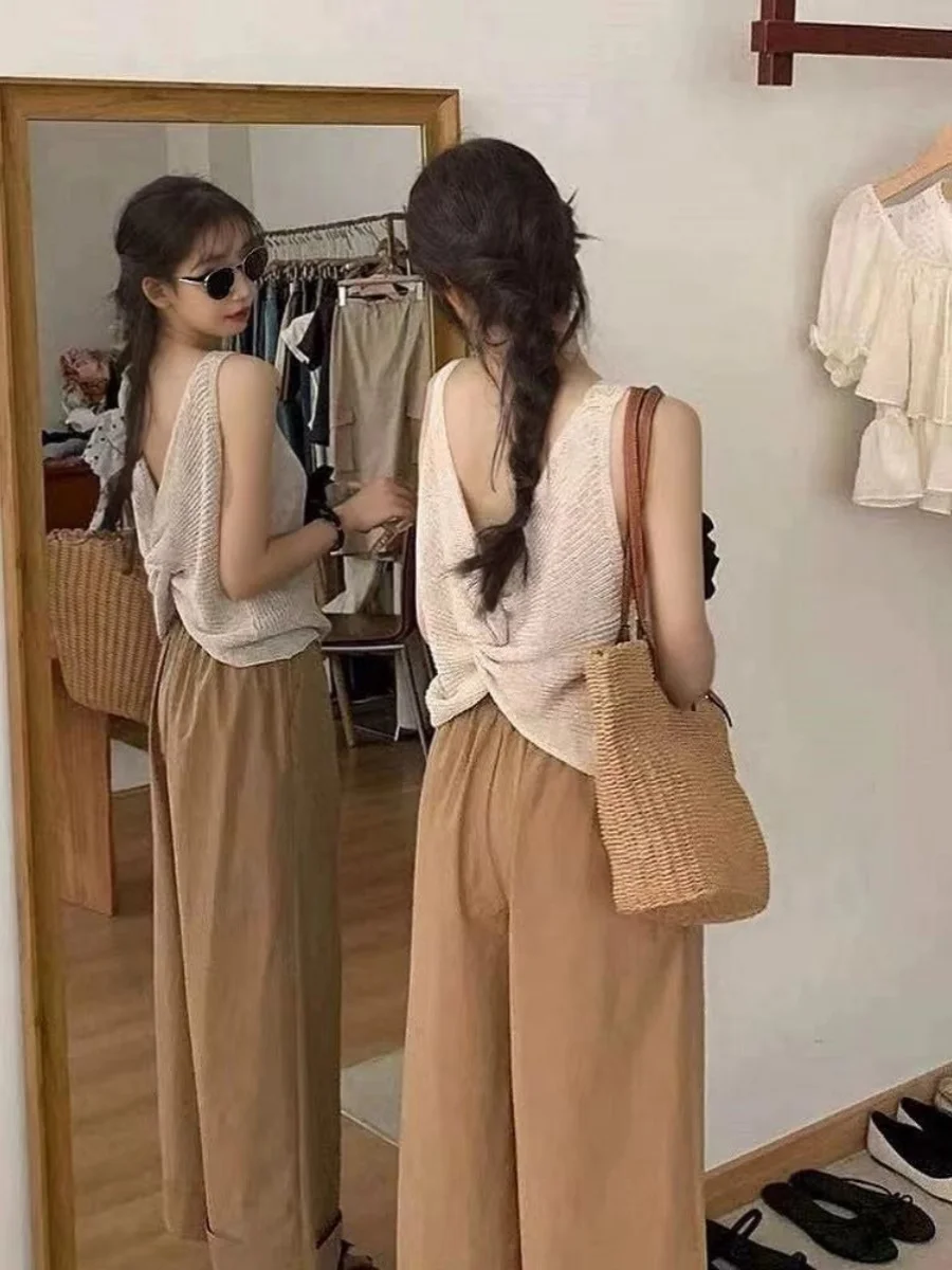 Вязаный жилет из ледяного шелка с вырезом сзади женская тонкая летняя верхняя