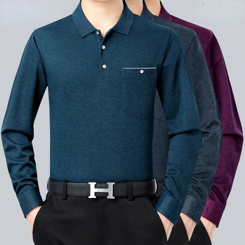 

Рубашка-поло мужская с отложным воротником, длинным рукавом и карманами, Y919