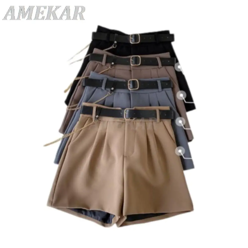 Women's Casual Solid Work Wear Pants Summer Black All-match Thin Loose Wide Leg Shorts Lady High Waist Straight Tube Suit Pants