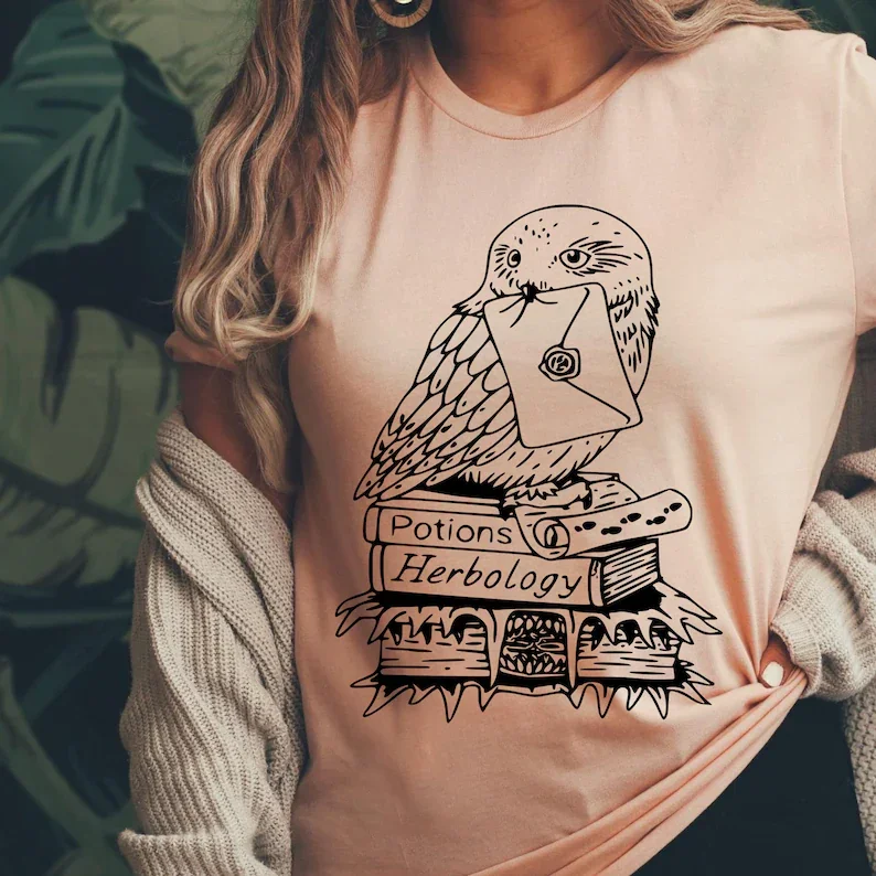 

Футболка с рисунком совы для учебников, рубашка волшебника, рубашки для лучших друзей, волшебная футболка для чтения книг, модные хлопковые ...