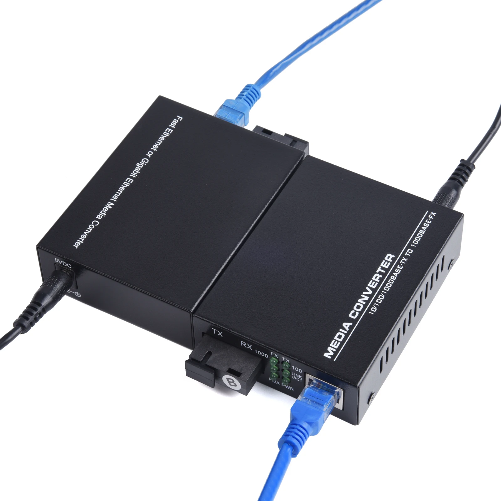 1 Pair Gigabit Fiber Optical Media Converter 10/100/1000Mbps Single Mode 1 Fiber to 2 RJ45 UPC/APC SC-Port EU Power