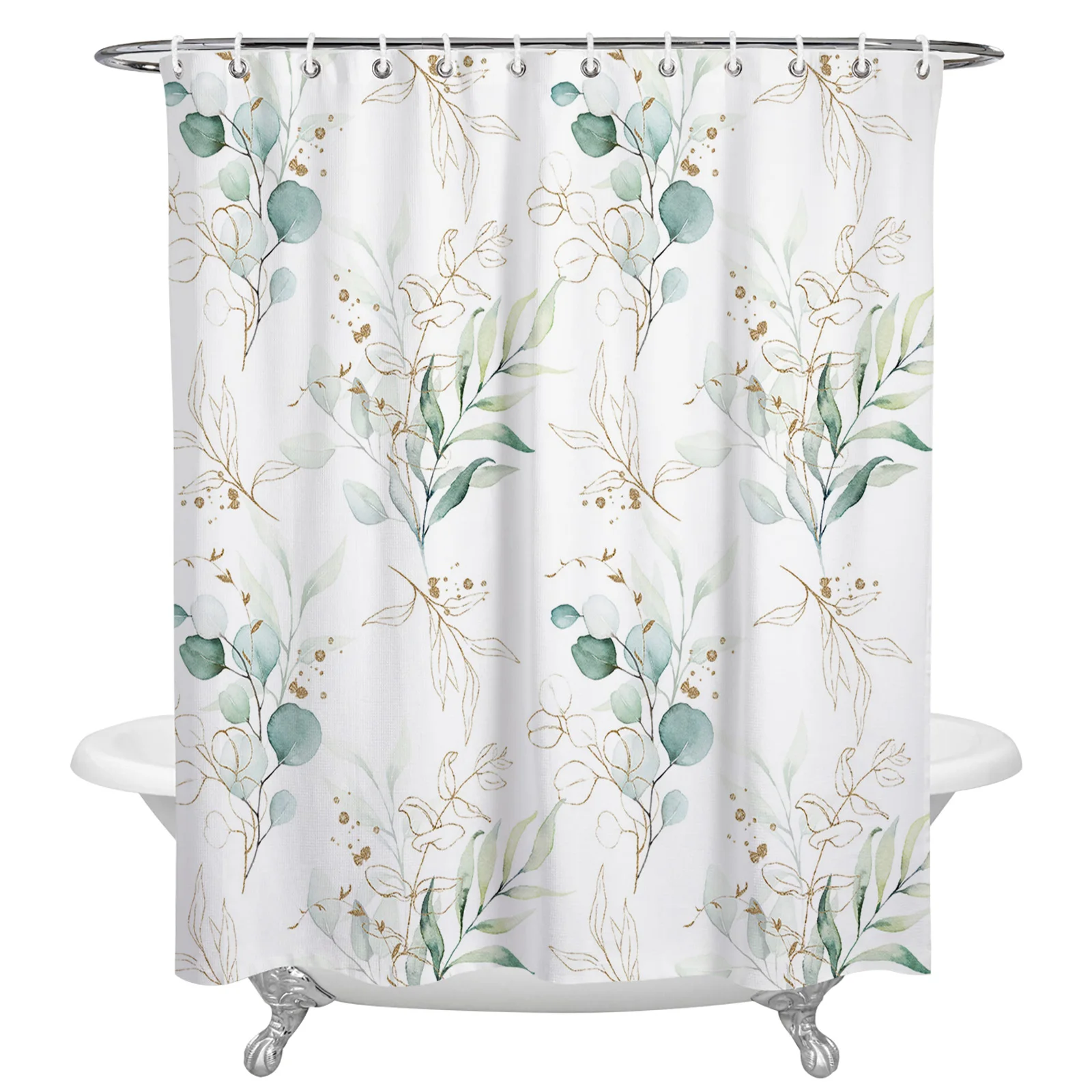 

Watercolor Eucalyptus Leaves Abstract Bathroom Shower Curtain Home Decor Polyester Fabric Waterproof Shower Curtains with Hooks
