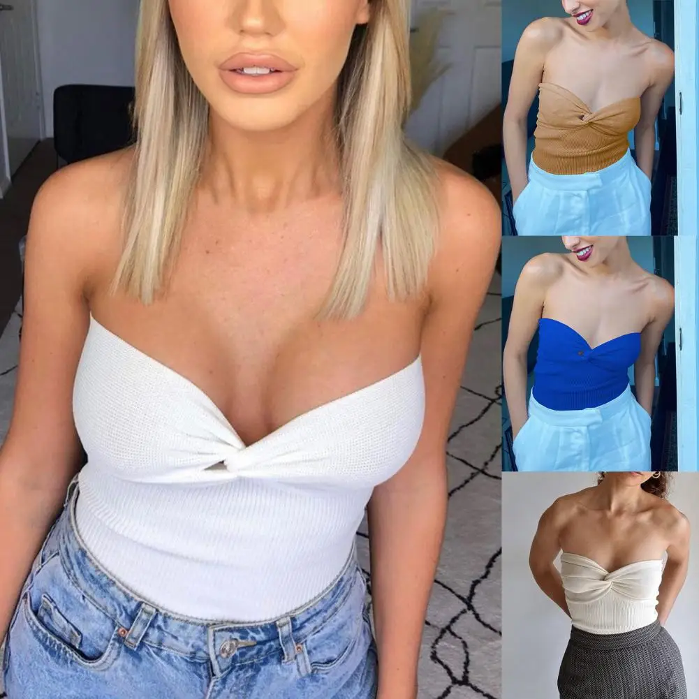 

Women Tube Top Cross Knitted Spring Summer Off Shoulder Slim-fitting Crop Top for Daily Wear Sexy Ladies Streetwear