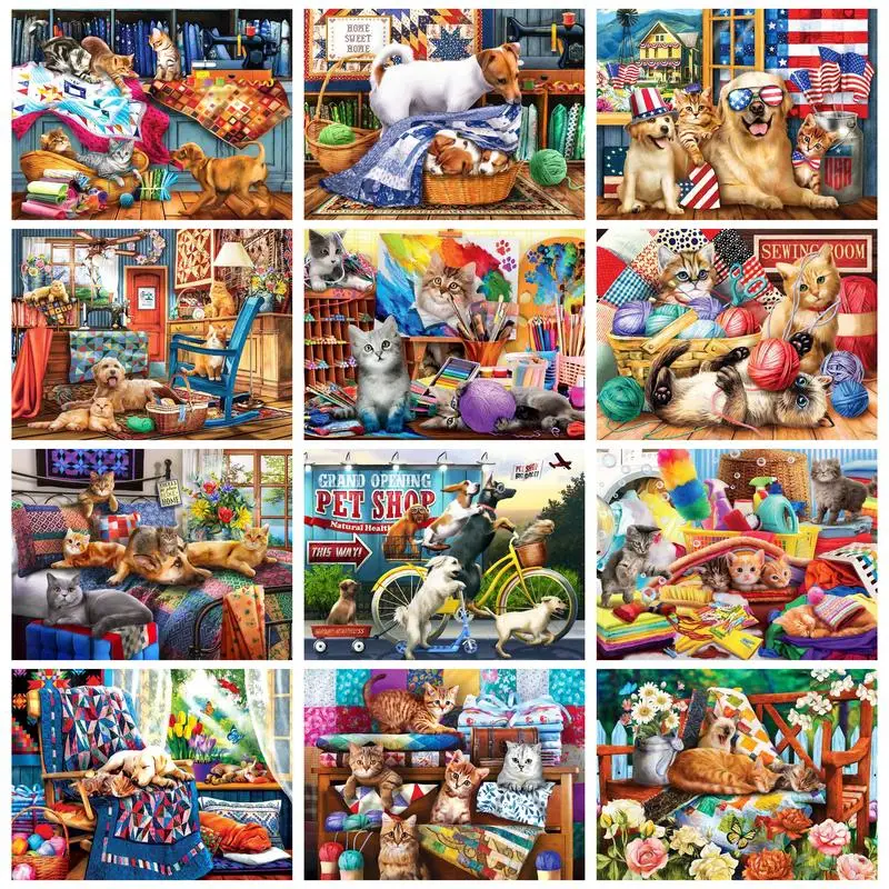 

CHENISTORY Paint By Numbers For Adults Painting On Numbers Dog Cat Pet Diy Gift Home Garden Picture Drawing On Canvas Handicraft