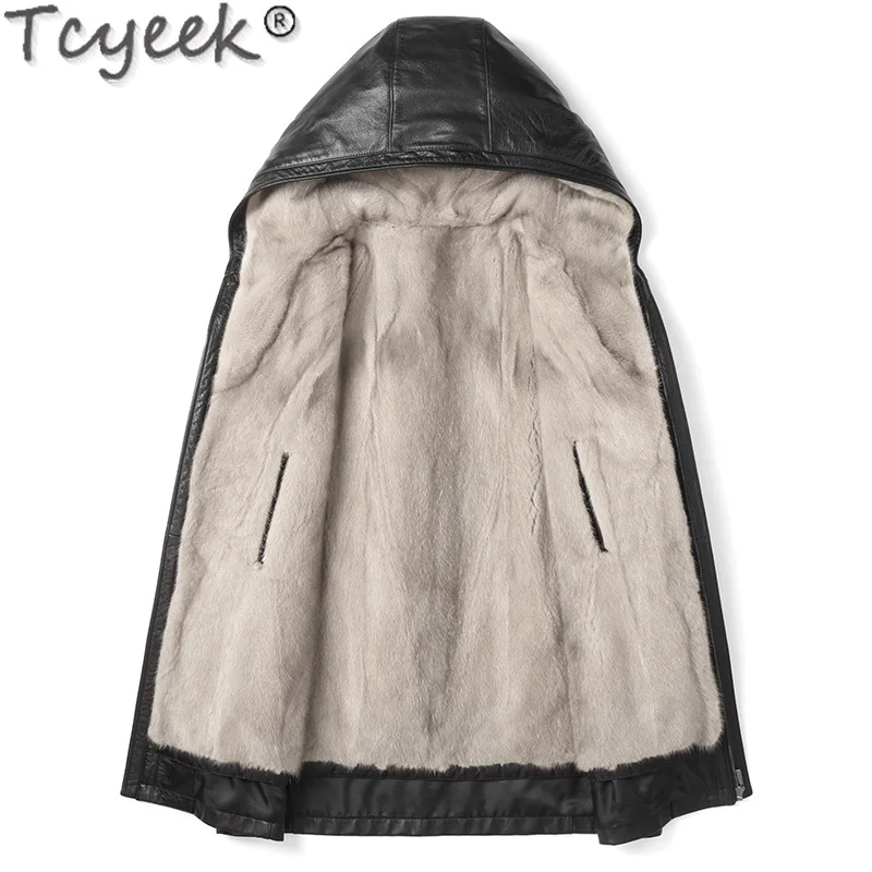 Tcyeek Мужские куртки из натуральной кожи Натуральный серебристый синий норковый