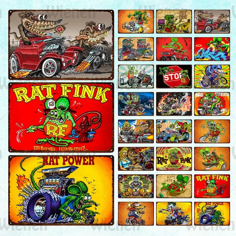 

Rat Fink Metal Signs Tin Sign Vintage Modified Car Comics Poster Metal Plaque Garage Man Cave Bar Pub Club Wall Decor Home Decor