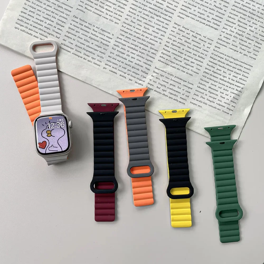 Ремешок с магнитной петлей для Apple Watch Ultra 2 49 мм 45 44 40 41 42 Силиконовый браслет iWatch