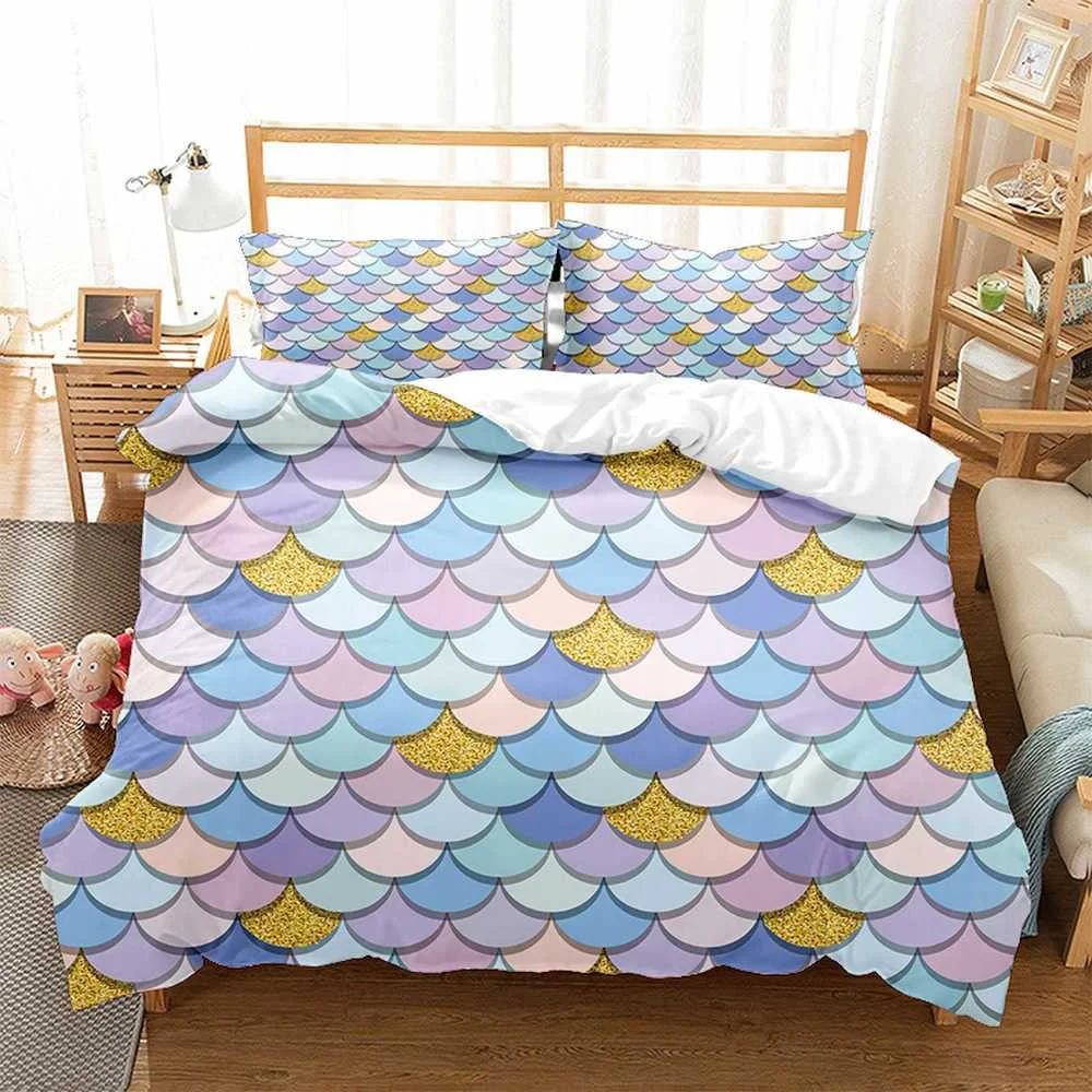 

Bed Pillow Case Bed S Home Textile Bed Fashionable Fish Scale Print Pattern Protector Bed Coverlet