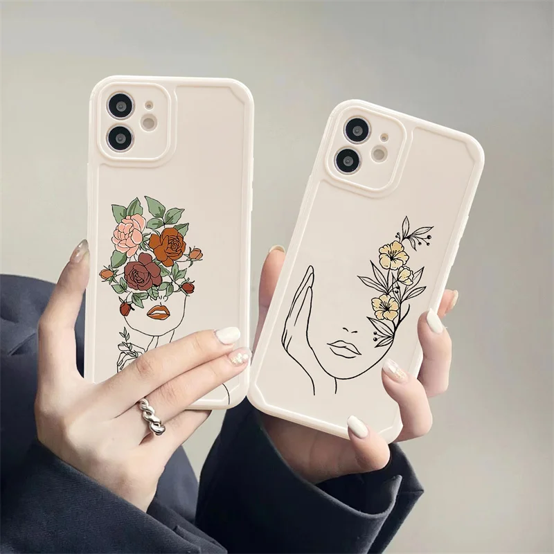 

Abstract Flower Face Phone Case For iPhone 11 12 13 Pro Max XR Soft Silicone Back Cover Funda