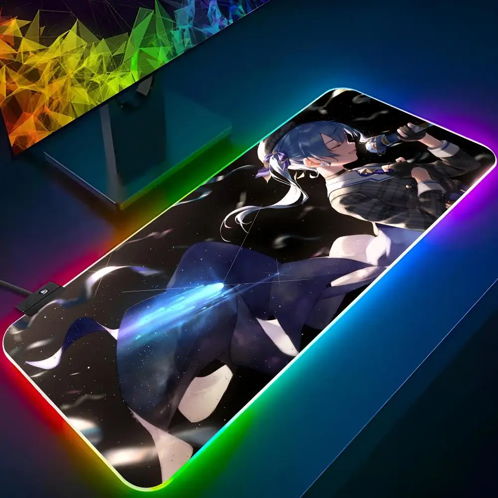 Фото Коврик для мыши Anime Girl VTuber VSPO, игровой RGB-коврик для мыши с подсветкой, клавиатура с подсветкой, игровой коврик для ноутбука Gamer Girl Xxl, коврик для стола, настольный коврик №5