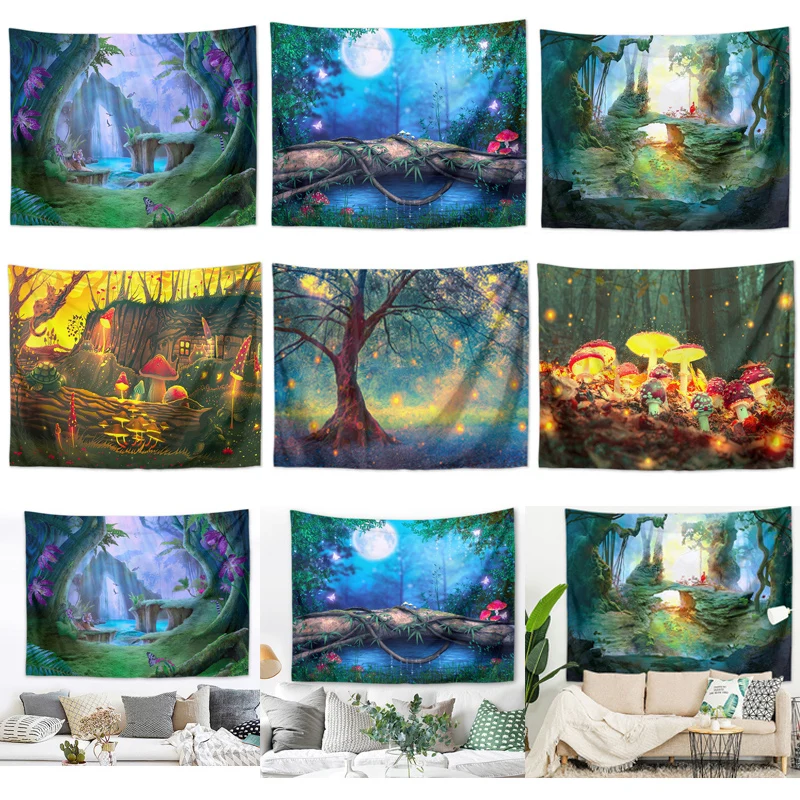 Hippie Tapestry Trippy Mushroom Psychedelic Background Cloth Background Wall Decoration Cloth Tapestry Home Art Deco Mural Tapes