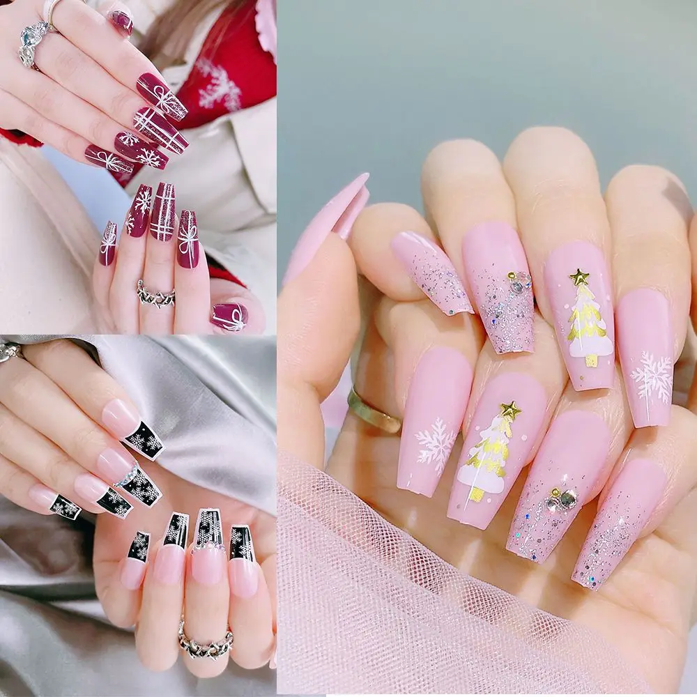 

24pcs Acrylic Manicure Nail Tips Full Cover Coffin Fake Nail False Nails Ballerina Nail French Vintage