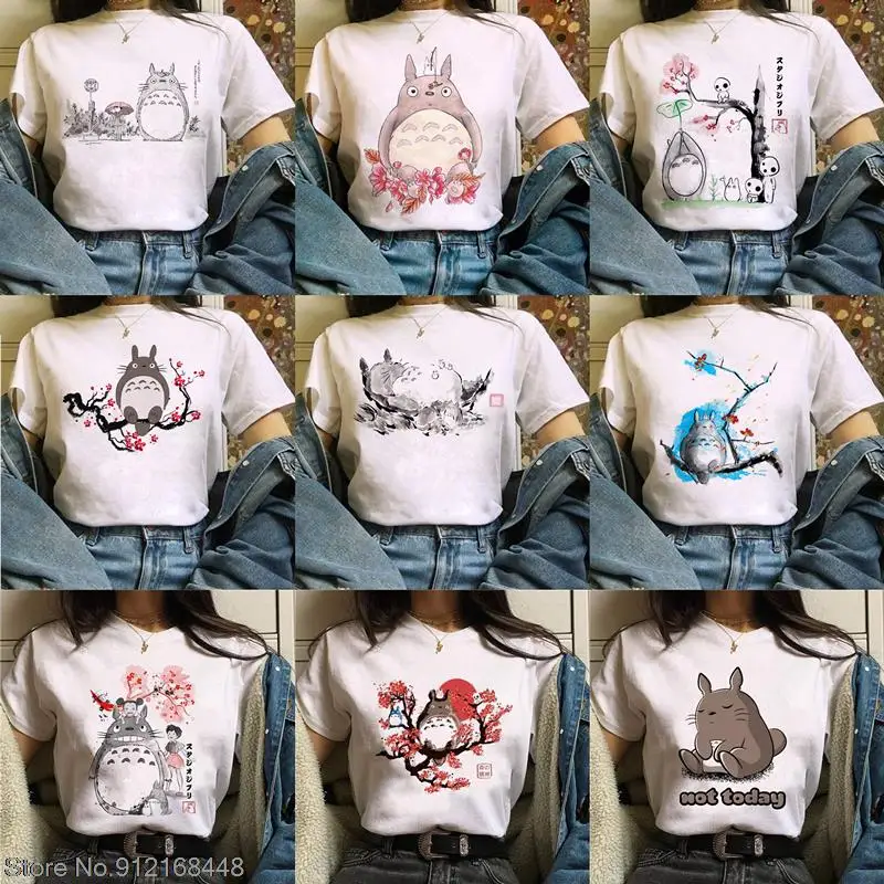 Y2K Totoro Studio Ghibli Harajuku Tshirt Fashion Kawaii T-Shirts Women Miyazaki Hayao T Shirt Cartoon T-shirt Anime Tops Tees