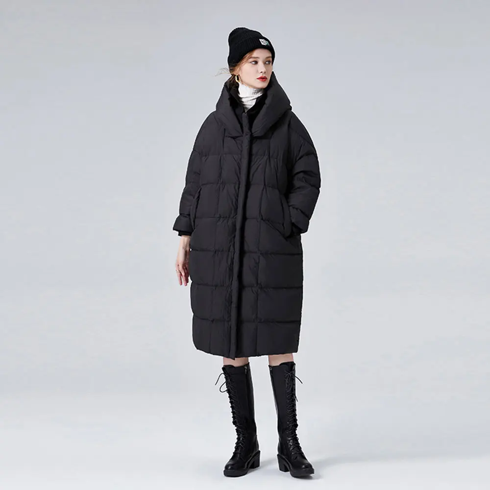 

Модный высококачественный пуховик для женщин 2023 зимнее длинное пальто выше колена 90 белый утиный пух большой размер свободное толстое Женское пальто