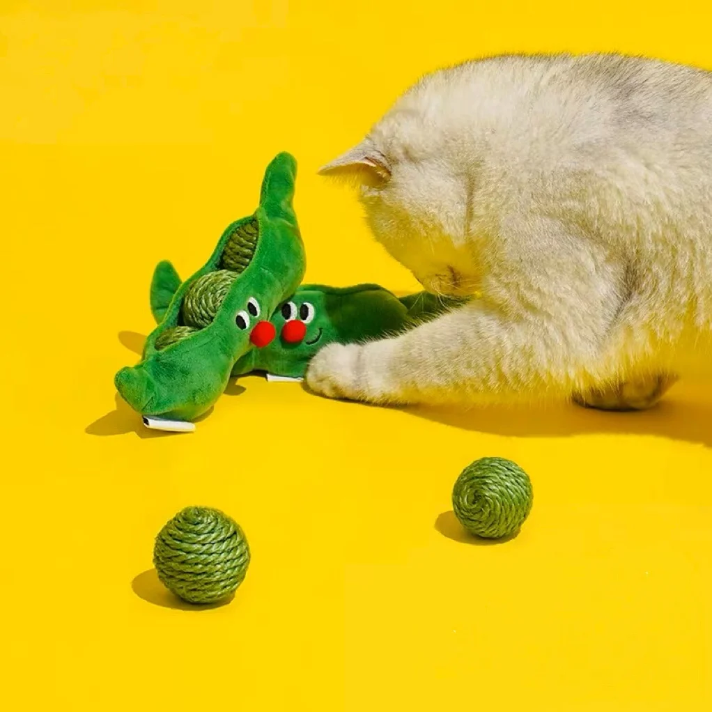 

Tease Cat Stick Bite Resistant Sisal Pea Toy Ball Cat Cat Toy Storage Cat Self-help Toys Pet Supplies