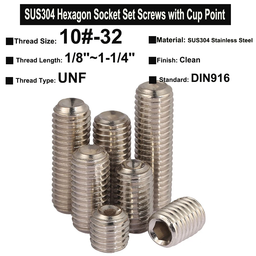 5 шт. 10 #-32x 1/8 &quot~ 1-1/4&quot UNF резьба DIN916 SUS304 нержавеющая сталь Шестигранная головка