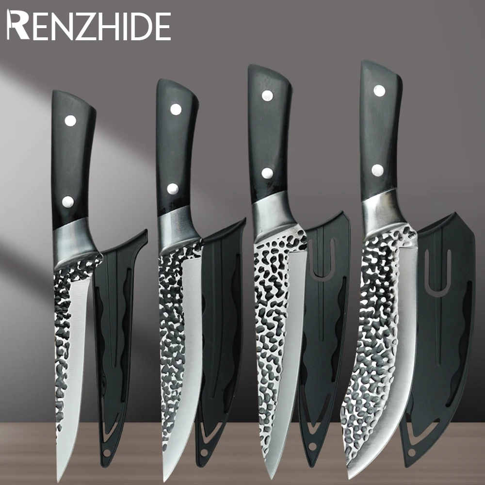 

RZD Handmade Forged Kitchen Cooking Knives Set 6 7 INCH Slicing Deboning Meat Knife Filleting Cleaver Butcher Knife Cover Sheath
