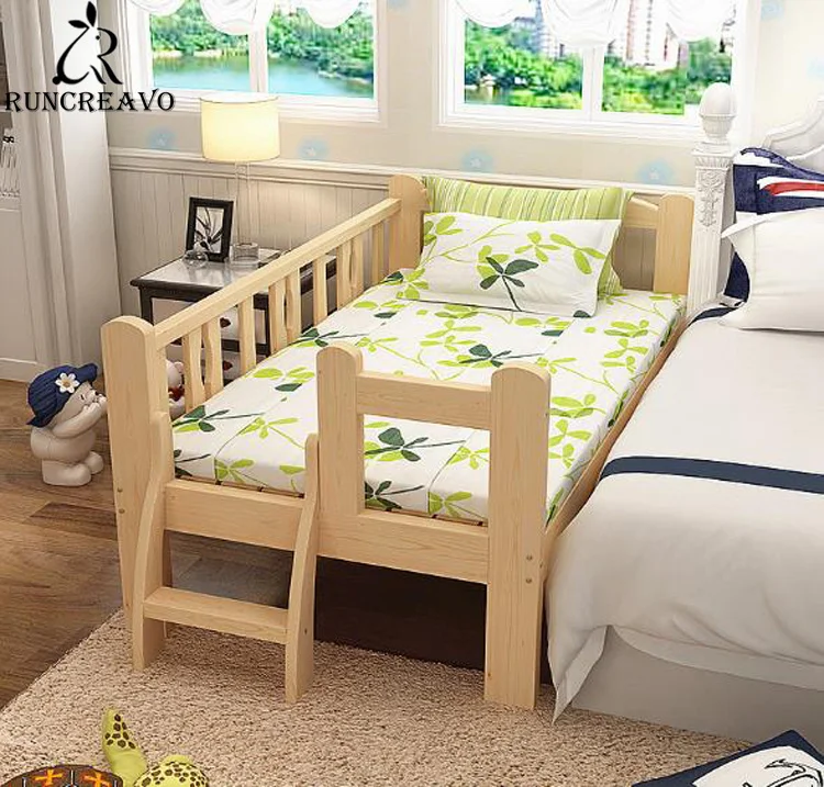 

Solid Wood Children Beds with Guardrail Small Infant Bedside Single Widening Splicing Kids Bed No Mattress