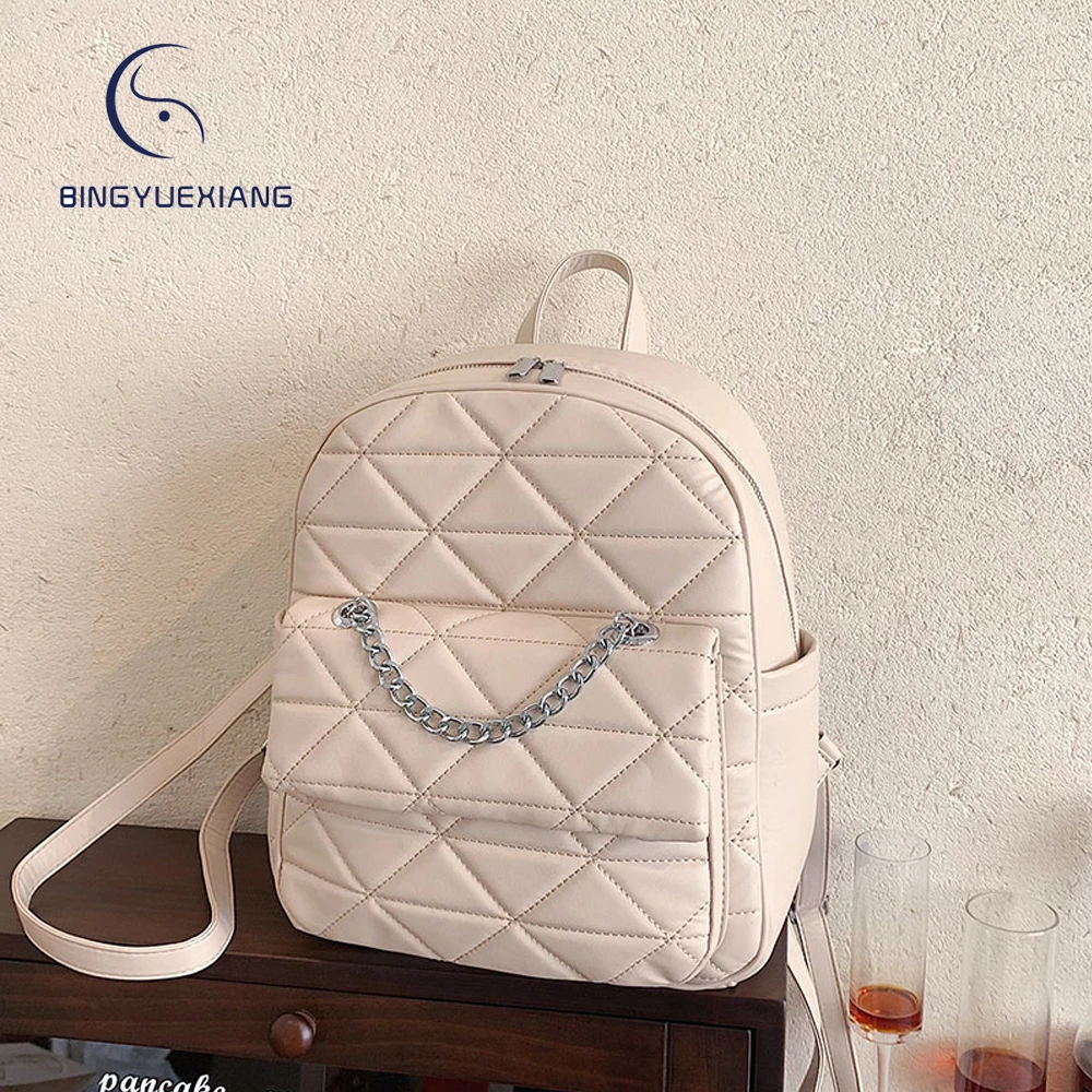 2022 New Luxury Designer Soild Color Women's Backpack Fashion Chain Design Ladies Student Schoolbag Anti Theft Backpack Bolsos