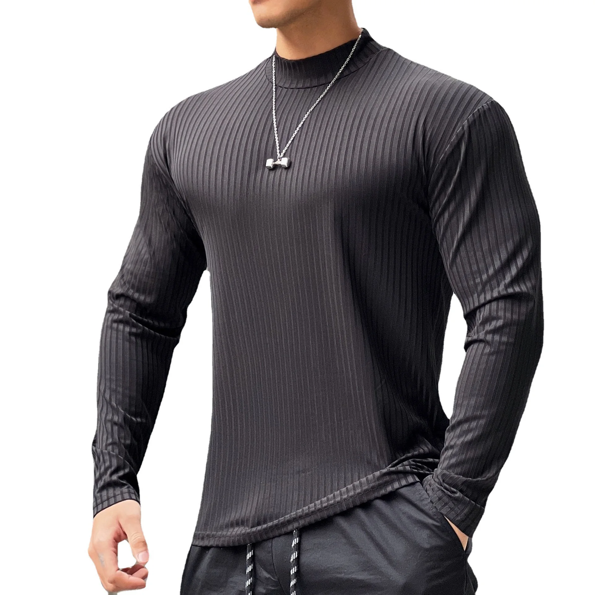 Купи Autumn Casual Skinny T-shirt Men Long Sleeves Solid Shirt Gym Fitness Bodybuilding Tees Black Tops Male Fashion Stripes Clothing за 479 рублей в магазине AliExpress