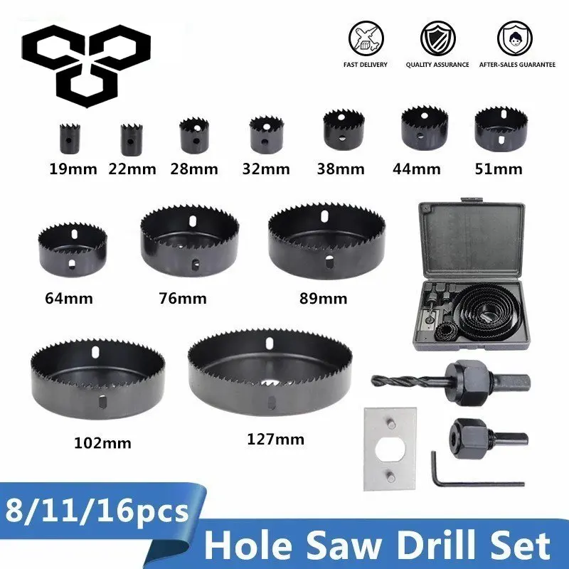 

Wood Drill Bit Set 8/11/16pcs Hole Saw Drill Cutter Carbon Steel Wood Core Drill Bit Hole Cutter Drilling Tools