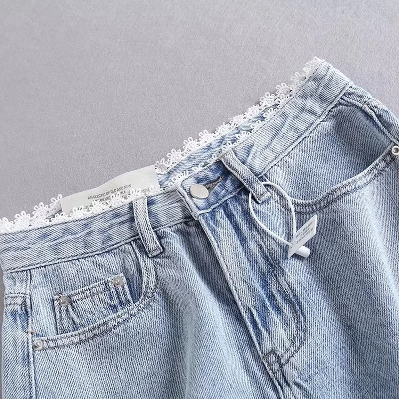 Elmsk Ins Blogger High Wasit Harem Denim Shorts Women Fashion Vintage Washed Lace Bermuda Loose Short Women