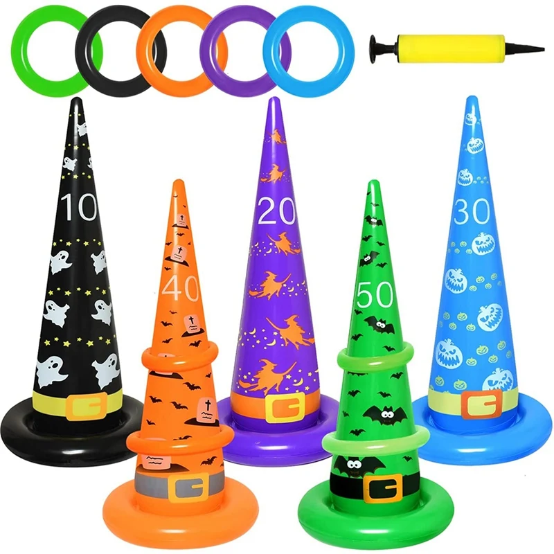 

Halloween Inflatable Witch Hat Ring Toss Game With 10 Inflated Ring & 1 Pump Halloween Party Games Ring Toss Game