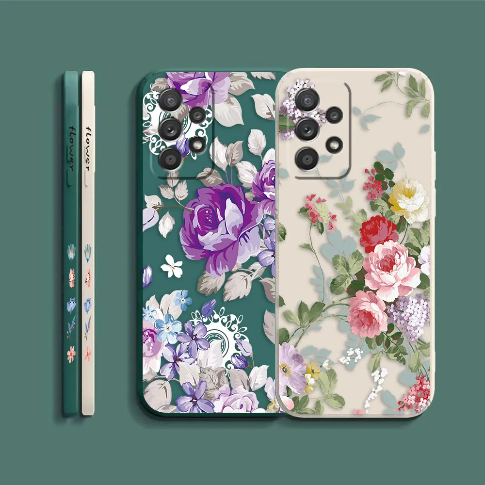 Case For Samsung Galaxy A91 A14 A73 A72 A71 A53 A52 A51 A42 A33 A32 A22 A21S A715F A52S A22S 4G 5G Case Pretty Purple Flowers