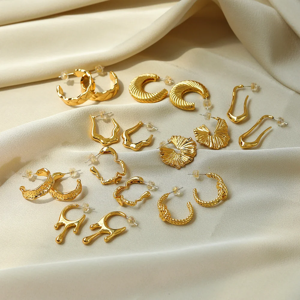 

2023 Korean Fashion Circle Hoop Earrings For Women Stainless Steel Gold Color irregular Geometric Flower Earrings Free Shippings