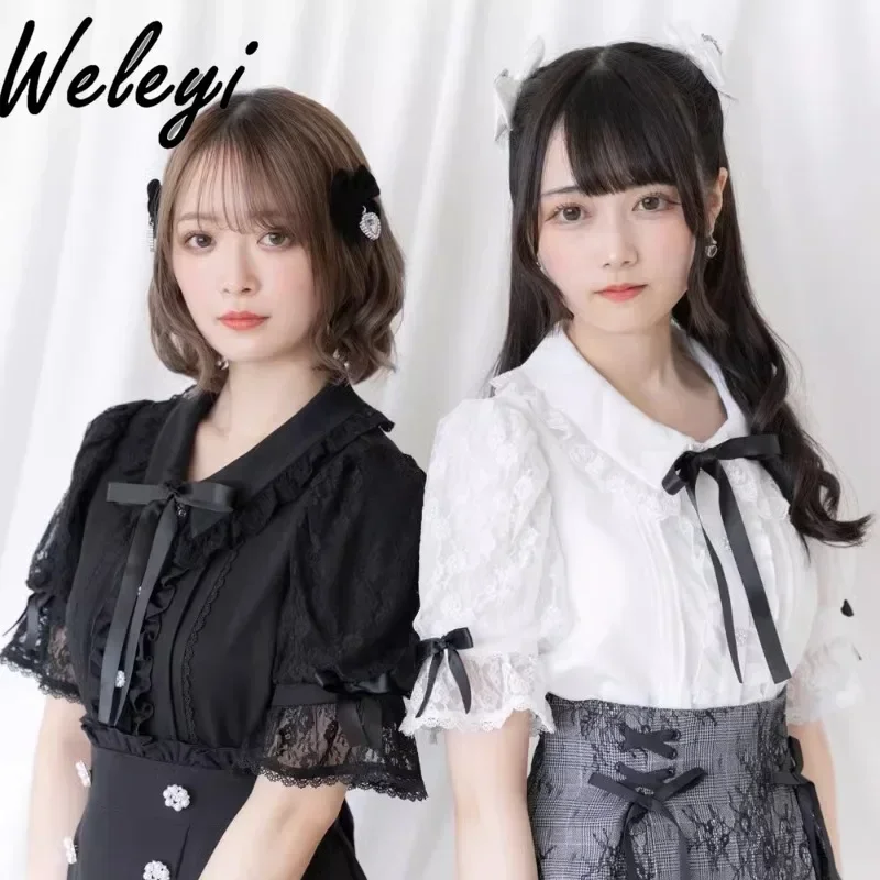 Супер милые рубашки Ropa De Mujer блузки 2024 весна и лето новые с кружевными рукавами