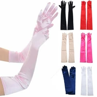 2022 womens evening party formal gloves solid color satin long finger mittens forevents activities red white rose color