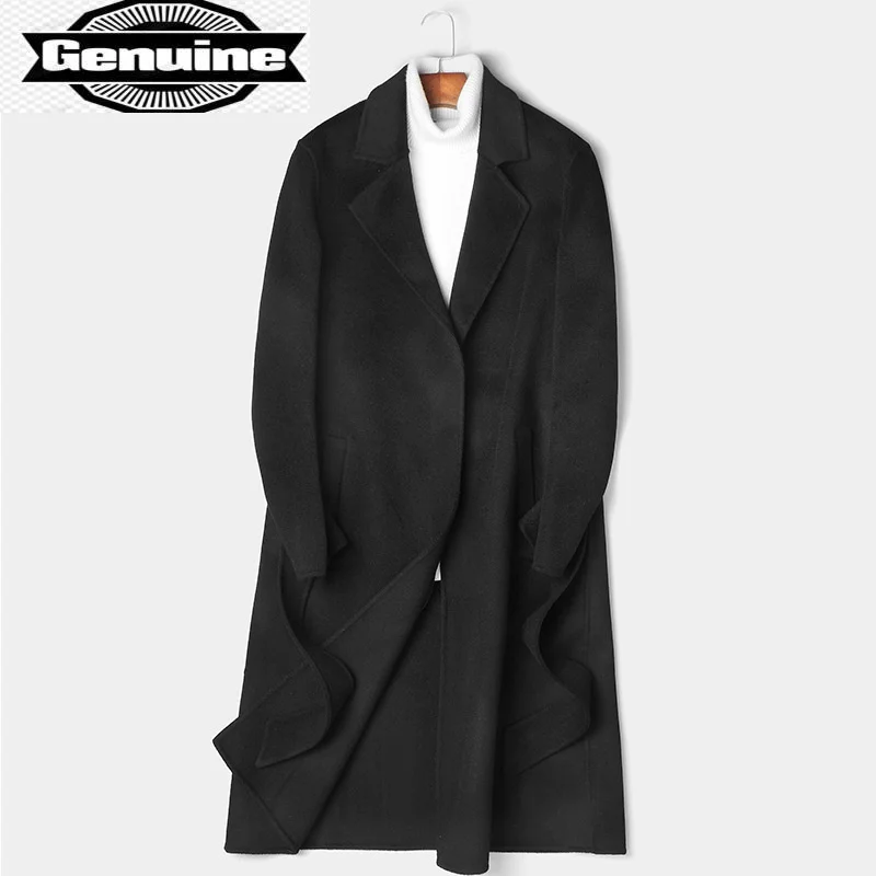 

Mens Autumn Coat Black Wool Clothing Double-sided Woolen Jacket Men's Long Korean Overcoat Belt Chaquetas Hombre SQQ330