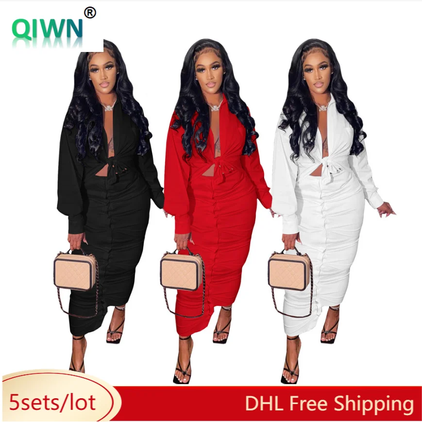 Женские платья QIWN костюмы однотонное платье из двух частей бандажные рубашки с