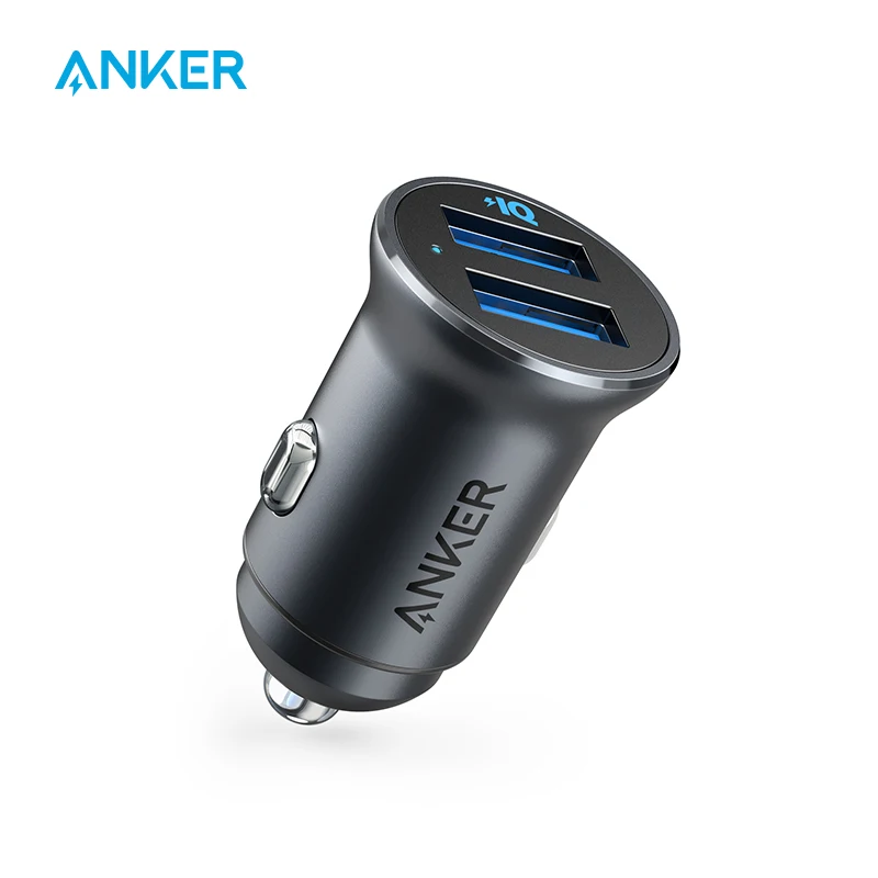 

Anker Car Charger fast charger Mini 24W 4.8A Metal Dual USB PowerDrive 2 Alloy Flush Fit Car Adapter with Blue LED for iPhone 12