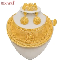 fashion nigerian dubai jewelry sets for women wedding bridal gold color round necklace earrings bracelet ring sets party gift