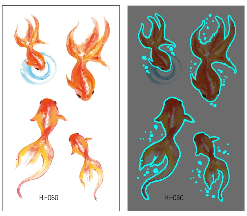 

Luminous Tattoo Stickers Temporary Goldfish Rabbit Love Heart Squirrel Festival Party Glowing Cool Face Tatoo for Men Women
