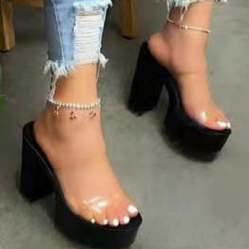 

Хит продаж, сандалии на массивной подошве для ночного клуба и вечеринки, Летняя женская обувь, прозрачные сандалии-гладиаторы на каблуке, же...