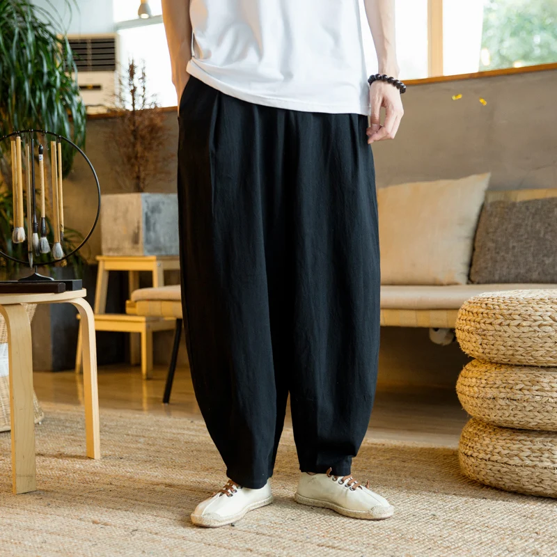 

MrGB Summer Chinese Style Linen Pants Men's Loose Large Size Lantern Solid Casual Wide Leg Pants Male Fashion Harem Trousers