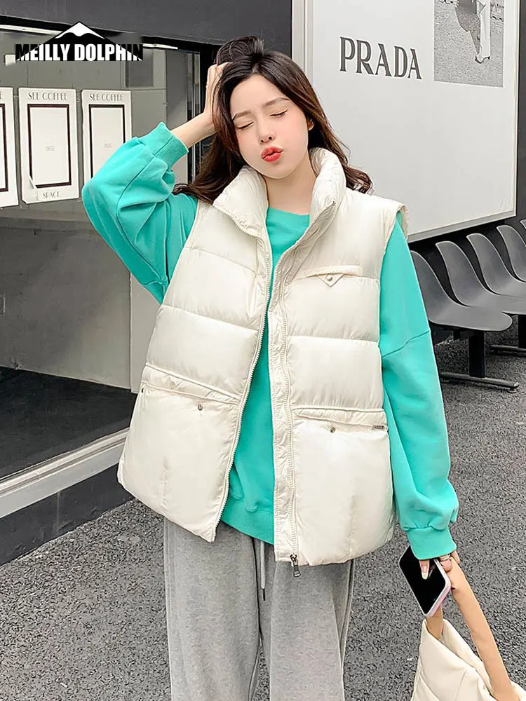 

2022 New Hot Sale Women Winter Vest Stand Collar Light Solid Winter Waistcoat Outerwear Sleeveless Jacket Coat