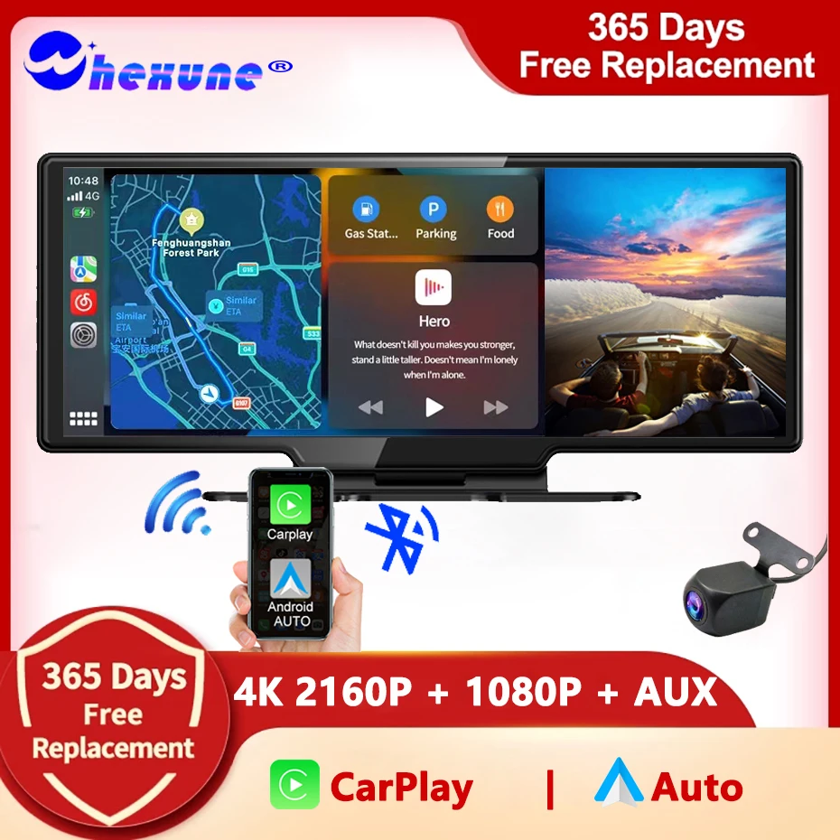 

4K Car DVR Wireless CarPlay Android Auto Dash Cam AUX GPS WiFi Rearview Mirror Camera Dual Lens Video Recorder DashCam Dashboard