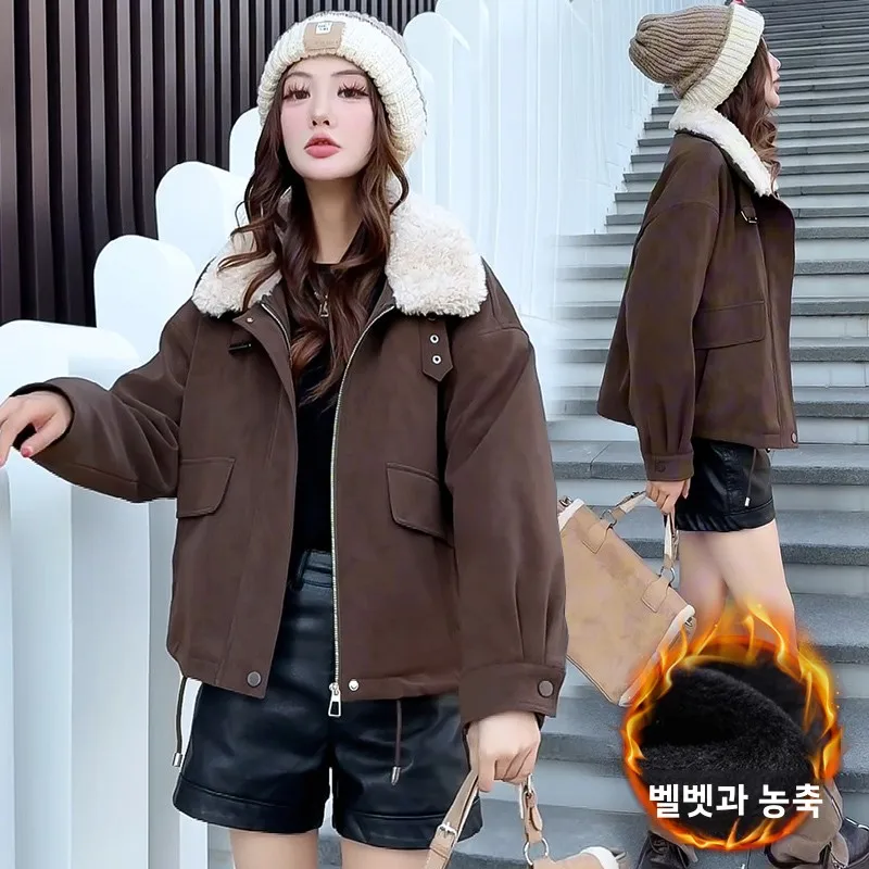 Джинсовое пальто женское новинка 2024 популярная осенне-зимняя утепленная