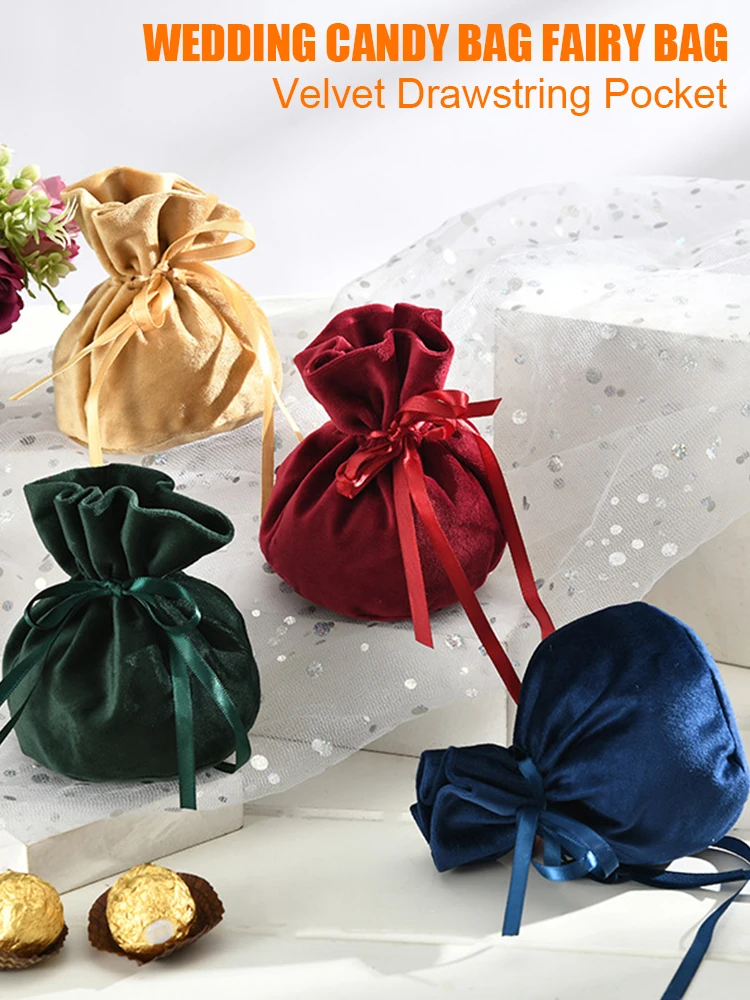 

1PC Drawstring Velvet Gift Bags Round Jewelry Pouches Small Candy Bags For Candy Bracelet Sachet Storage Party Gift Bag 12*14cm