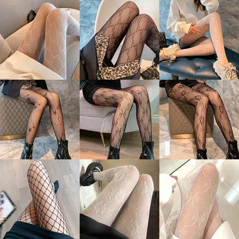Sexy Black Silk Pantyhose Letter Bow Women's Large Size Temptation Hollow Perspective Fishnet Bottoming Socks Lolita  nylon