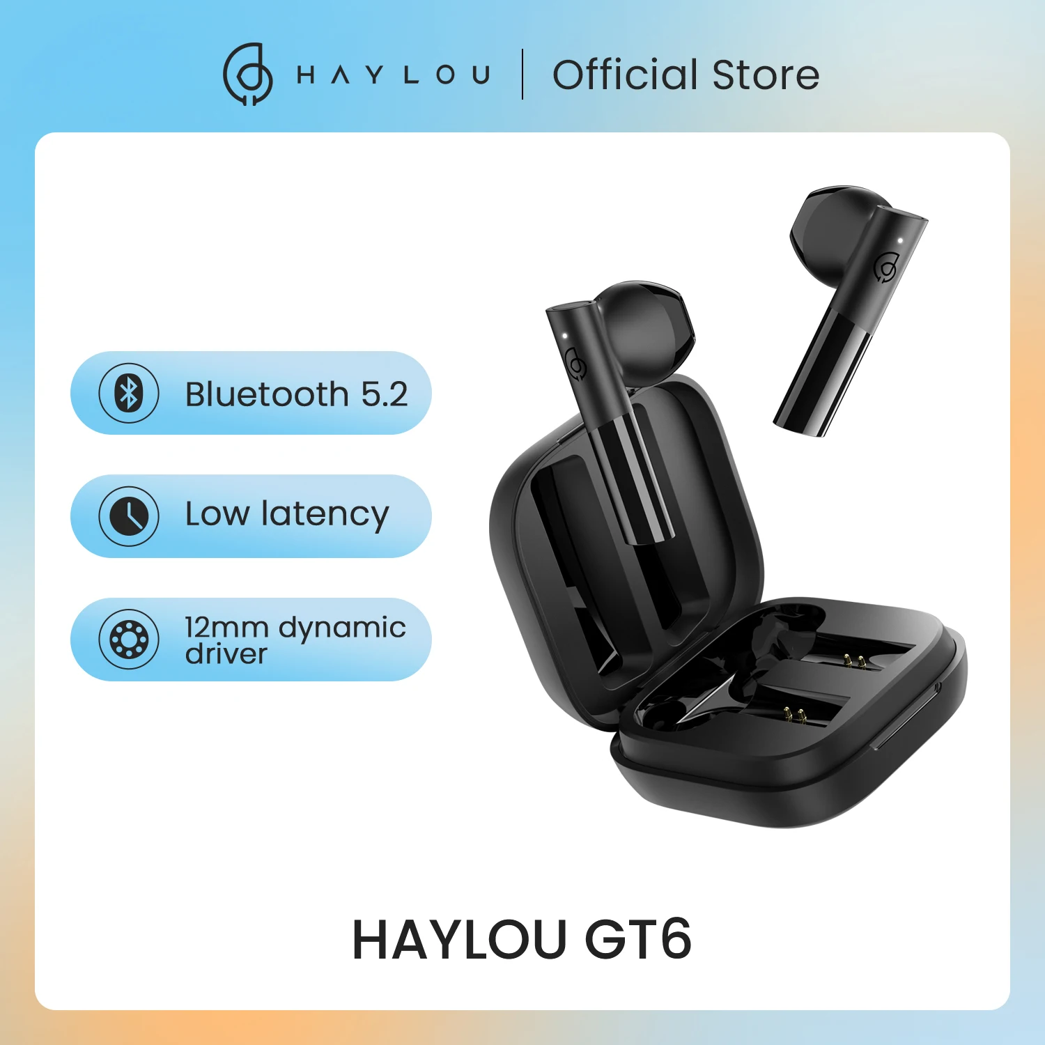 HAYLOU-auriculares inalámbricos GT6 con Bluetooth 5,2, dispositivo de audio con emparejamiento automático, sonido estéreo Mono y AAC, de baja latencia