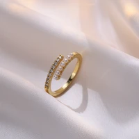 exquisite gold color zircon pearl adjustable rings for women girls super fine cz crystal bride rings engagement wedding jewelry