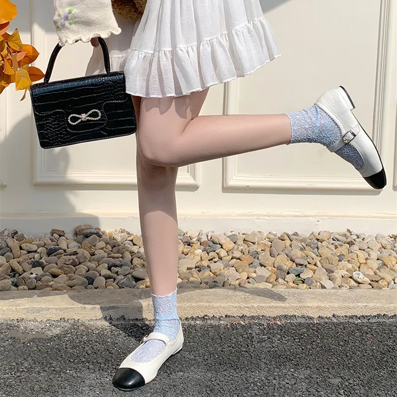 Летние дышащие женские носки однотонные ультратонкие сетчатые кружевные